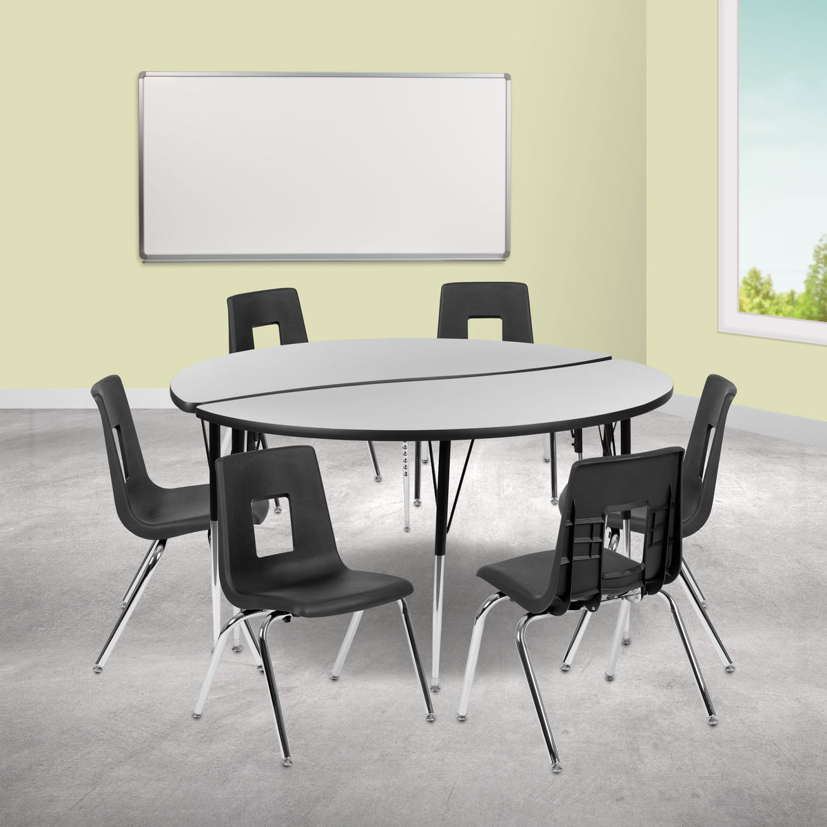 Flash Furniture XU-GRP-18CH-A60-HCIRC-GY-T-A-GG 60" Circle Wave Activity Table Set with 18" Student Stack Chairs, Grey/Black (Grey Top/Black Frame) - View 2