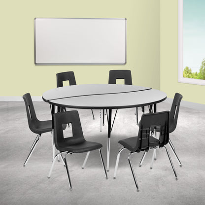 Flash Furniture XU-GRP-18CH-A60-HCIRC-GY-T-A-GG 60" Circle Wave Activity Table Set with 18" Student Stack Chairs, Grey/Black (Grey Top/Black Frame) - View 2