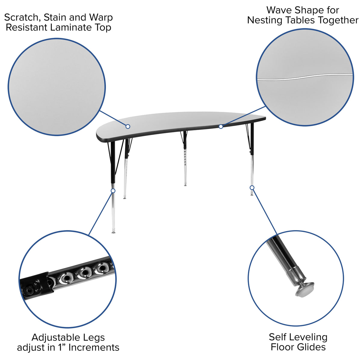 Flash Furniture XU-GRP-18CH-A60-HCIRC-GY-T-A-GG 60" Circle Wave Activity Table Set with 18" Student Stack Chairs, Grey/Black (Grey Top/Black Frame) - View 3
