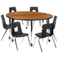 Flash Furniture XU-GRP-18CH-A60-HCIRC-OAK-T-A-CAS-GG Mobile 60" Circle Wave Activity Table Set-18" Student Stack Chairs, Oak/Black (Oak Top/Black Frame) - Main view