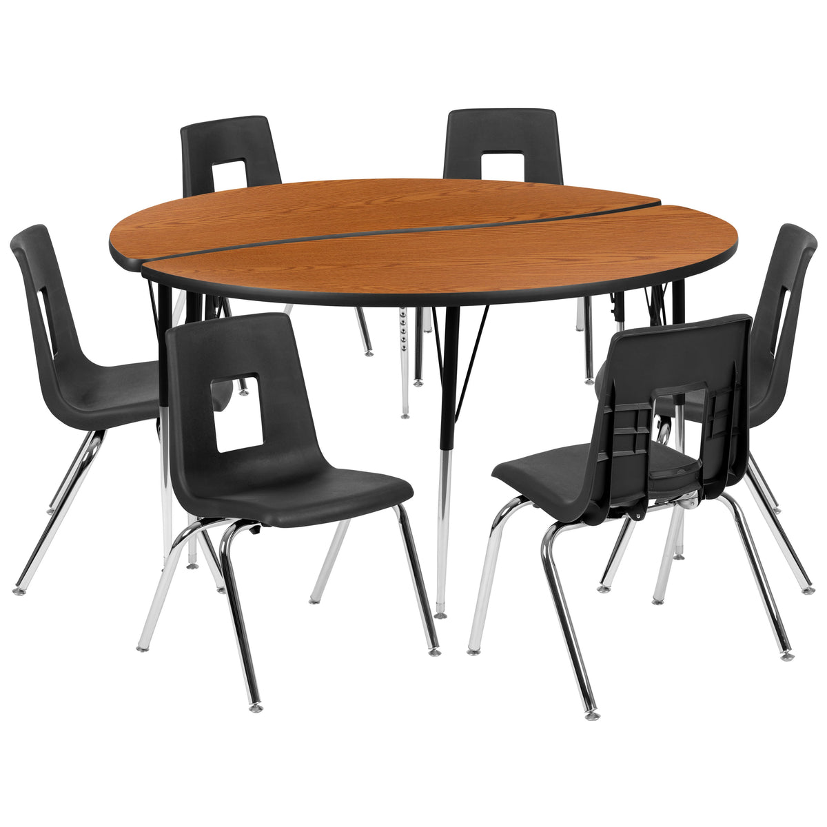 Flash Furniture XU-GRP-18CH-A60-HCIRC-OAK-T-A-GG 60" Circle Wave Activity Table Set with 18" Student Stack Chairs, Oak/Black (Oak Top/Black Frame) - Main view