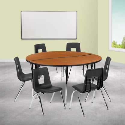 Flash Furniture XU-GRP-18CH-A60-HCIRC-OAK-T-A-GG 60" Circle Wave Activity Table Set with 18" Student Stack Chairs, Oak/Black (Oak Top/Black Frame) - View 2