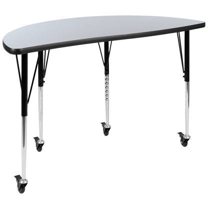 Flash Furniture XU-GRP-A3048CON-48-GY-T-A-CAS-GG 3 Piece Mobile 76" Oval Wave Flexible Grey Adjustable Activity Table Set (Grey Top/Black Frame) - View 8