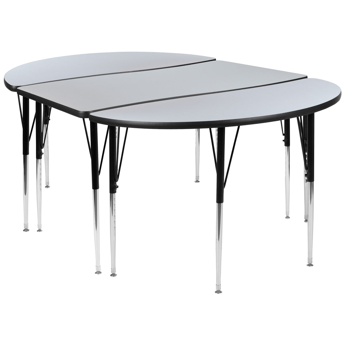Flash Furniture XU-GRP-A3048CON-48-GY-T-A-GG 3 Piece 76" Oval Wave Flexible Grey Adjustable Activity Table Set (Grey Top/Black Frame) - Main view