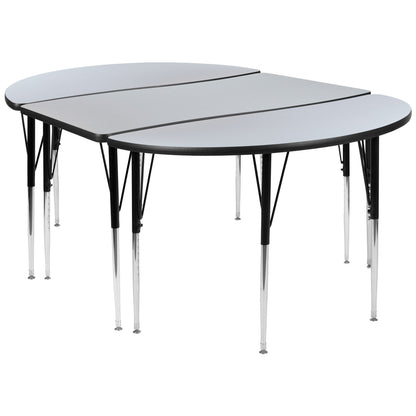 Flash Furniture XU-GRP-A3048CON-48-GY-T-A-GG 3 Piece 76" Oval Wave Flexible Grey Adjustable Activity Table Set (Grey Top/Black Frame) - Main view