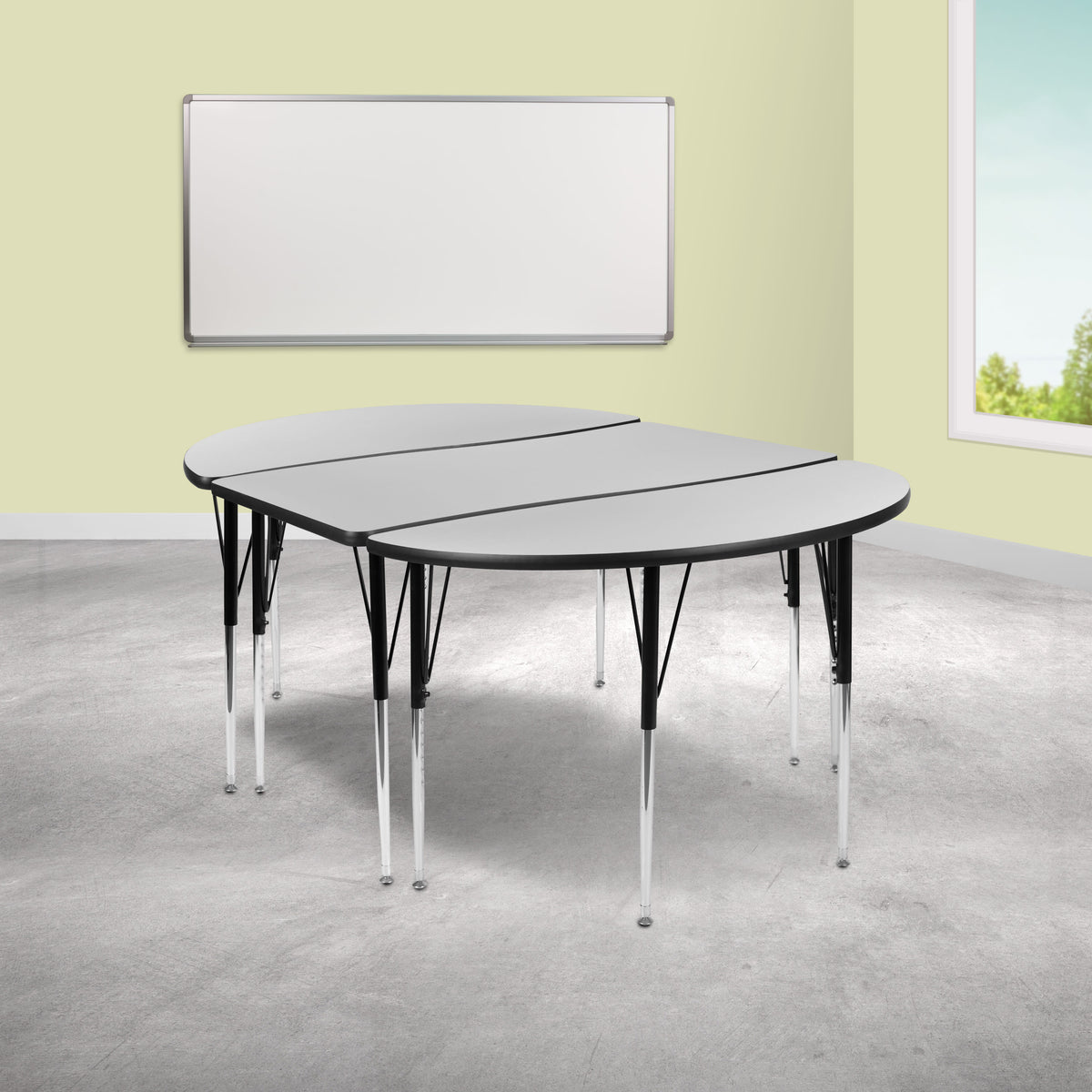 Flash Furniture XU-GRP-A3048CON-48-GY-T-A-GG 3 Piece 76" Oval Wave Flexible Grey Adjustable Activity Table Set (Grey Top/Black Frame) - View 2