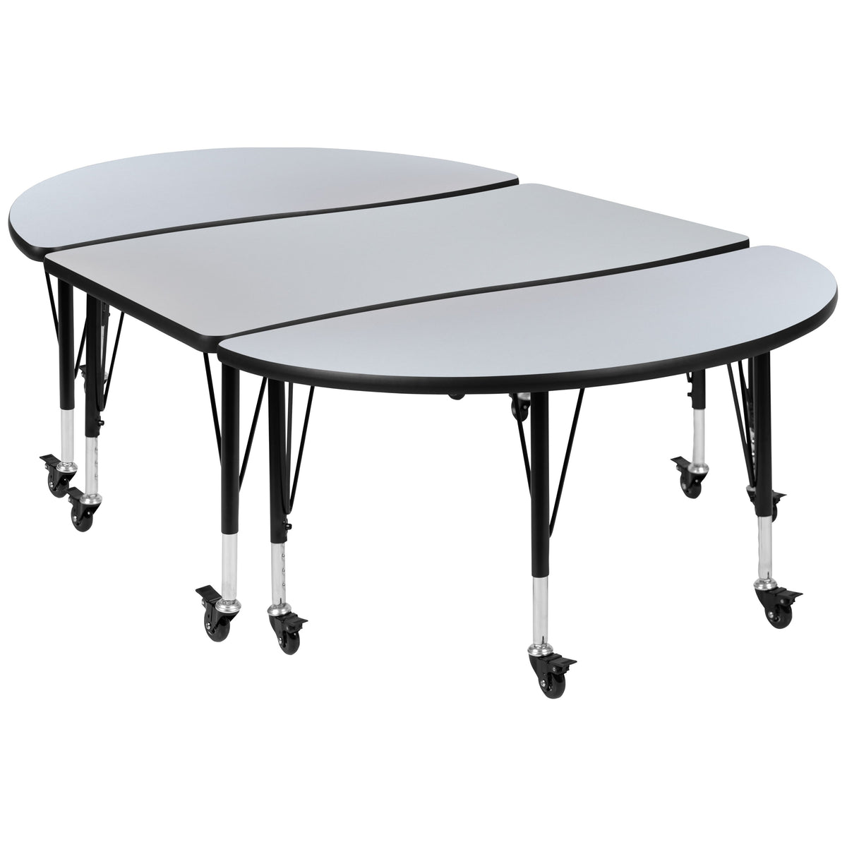 Flash Furniture XU-GRP-A3048CON-48-GY-T-P-CAS-GG 3PC Mobile 76" Oval Wave Flexible Grey Kids Adjustable Activity Table Set (Grey Top/Black Frame) - Main view