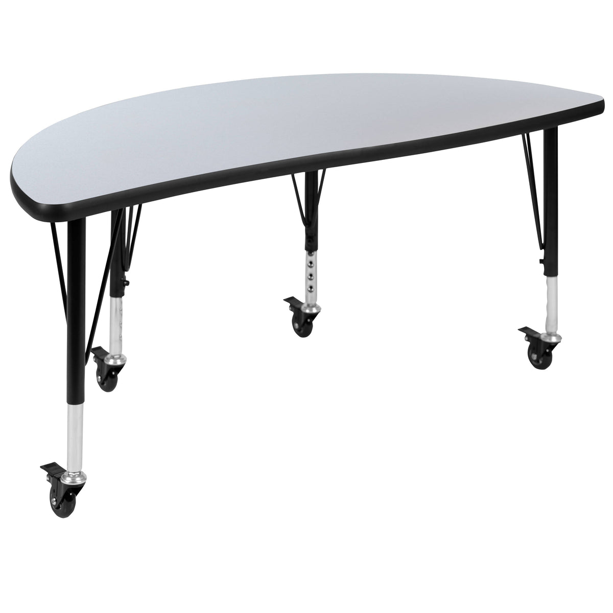 Flash Furniture XU-GRP-A3048CON-48-GY-T-P-CAS-GG 3PC Mobile 76" Oval Wave Flexible Grey Kids Adjustable Activity Table Set (Grey Top/Black Frame) - View 8