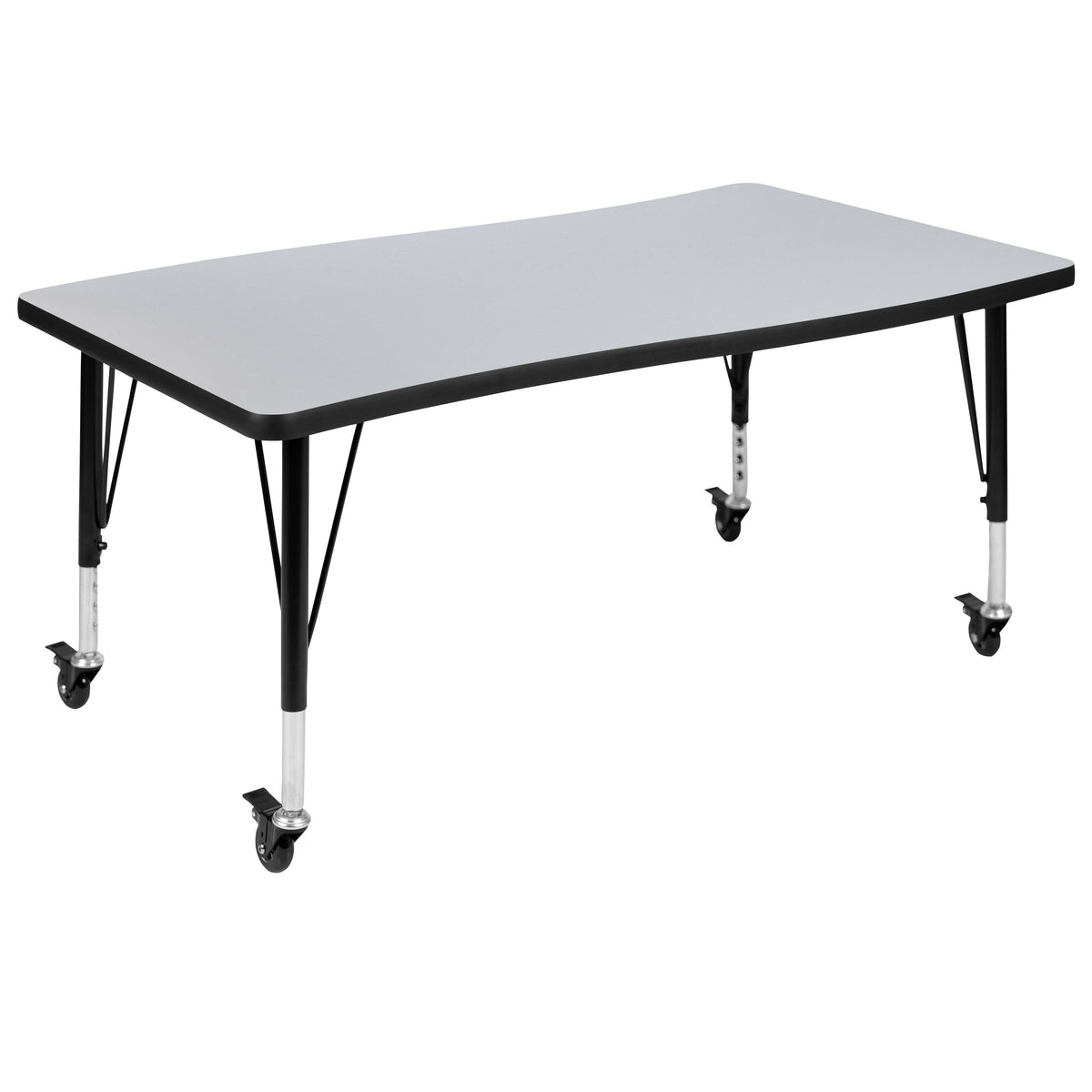 Flash Furniture XU-GRP-A3048CON-48-GY-T-P-CAS-GG 3PC Mobile 76" Oval Wave Flexible Grey Kids Adjustable Activity Table Set (Grey Top/Black Frame) - View 9