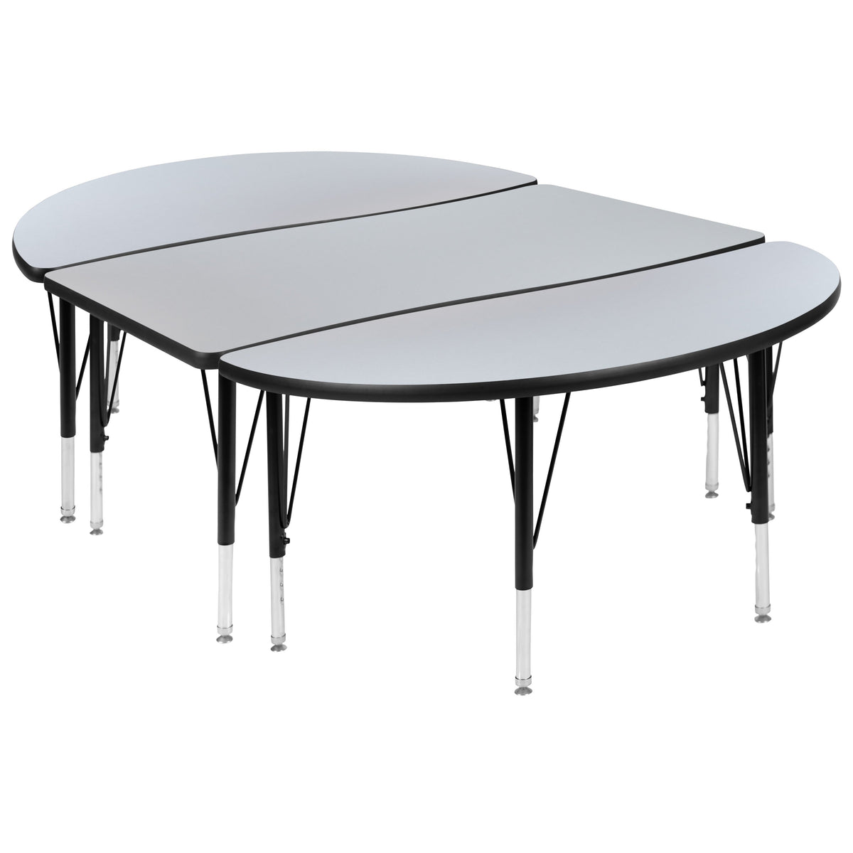 Flash Furniture XU-GRP-A3048CON-48-GY-T-P-GG 3 Piece 76" Oval Wave Flexible Grey Kids Adjustable Activity Table Set (Grey Top/Black Frame) - Main view