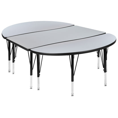 Flash Furniture XU-GRP-A3048CON-48-GY-T-P-GG 3 Piece 76" Oval Wave Flexible Grey Kids Adjustable Activity Table Set (Grey Top/Black Frame) - Main view