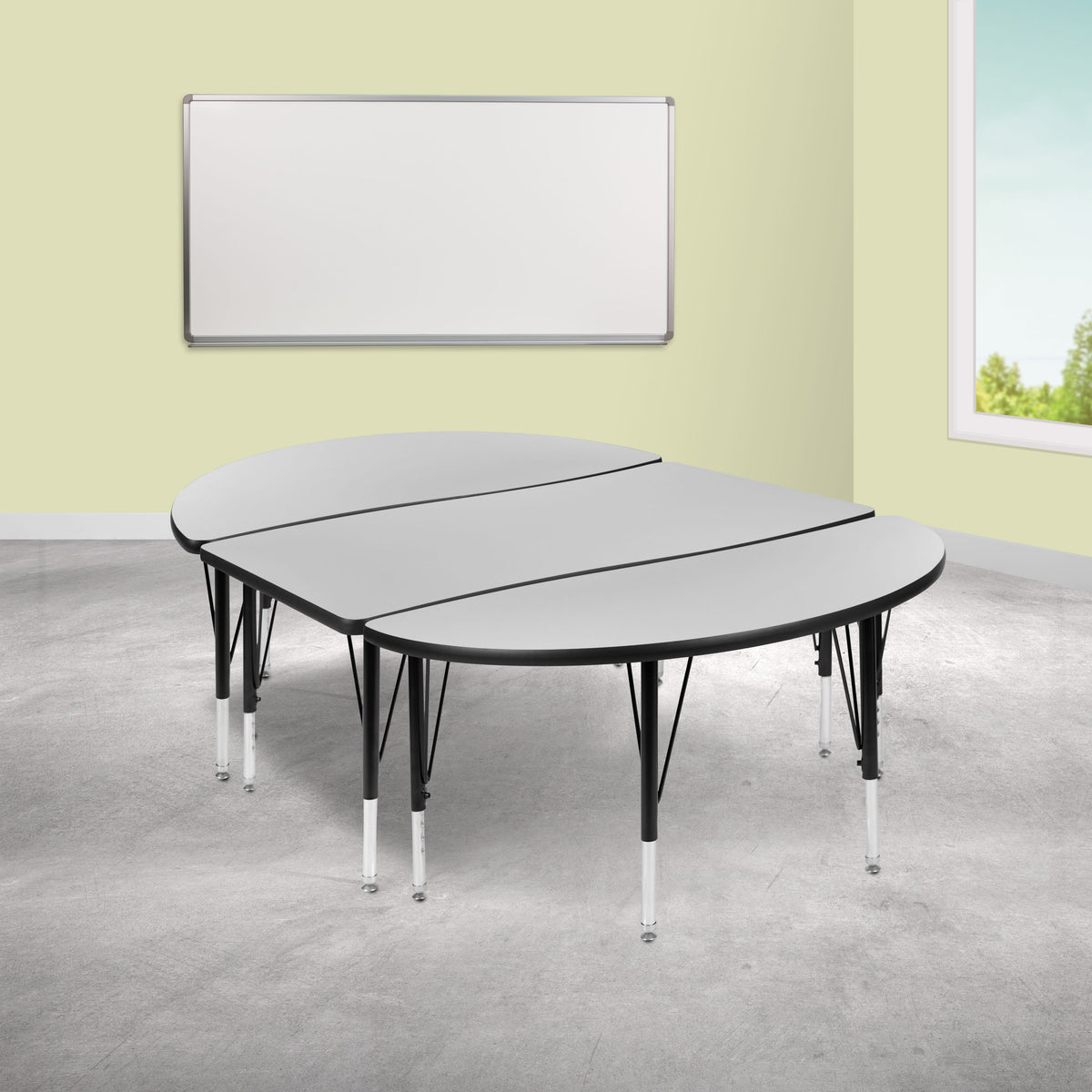 Flash Furniture XU-GRP-A3048CON-48-GY-T-P-GG 3 Piece 76" Oval Wave Flexible Grey Kids Adjustable Activity Table Set (Grey Top/Black Frame) - View 2