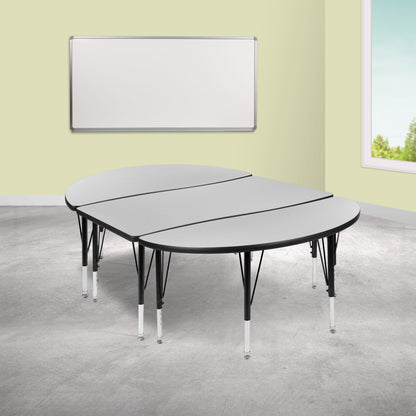 Flash Furniture XU-GRP-A3048CON-48-GY-T-P-GG 3 Piece 76" Oval Wave Flexible Grey Kids Adjustable Activity Table Set (Grey Top/Black Frame) - View 2