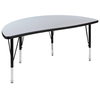 Flash Furniture XU-GRP-A3048CON-48-GY-T-P-GG 3 Piece 76" Oval Wave Flexible Grey Kids Adjustable Activity Table Set (Grey Top/Black Frame) - View 8