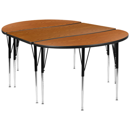 Flash Furniture XU-GRP-A3048CON-48-OAK-T-A-GG 3 Piece 76" Oval Wave Flexible Oak Adjustable Activity Table Set (Oak Top/Black Frame) - Main view