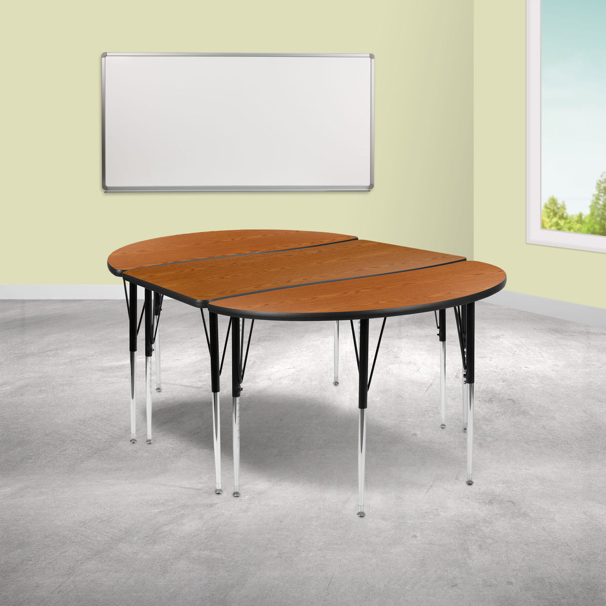 Flash Furniture XU-GRP-A3048CON-48-OAK-T-A-GG 3 Piece 76" Oval Wave Flexible Oak Adjustable Activity Table Set (Oak Top/Black Frame) - View 2