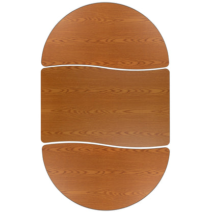 Flash Furniture XU-GRP-A3048CON-48-OAK-T-P-CAS-GG 3PC Mobile 76" Oval Wave Flexible Oak Kids Adjustable Activity Table Set (Oak Top/Black Frame) - View 10