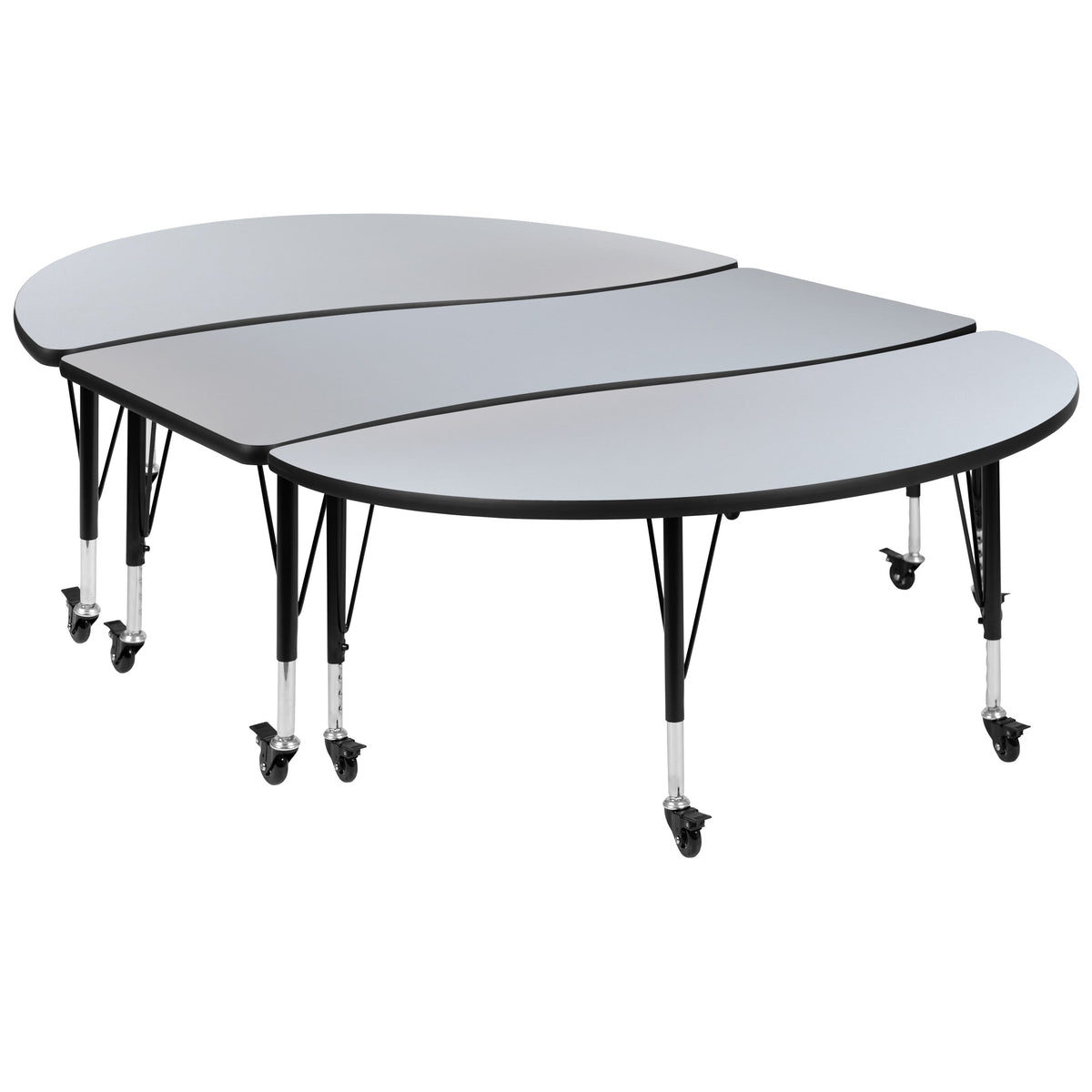 Flash Furniture XU-GRP-A3060CON-60-GY-T-P-CAS-GG 3PC Mobile 86" Oval Wave Flexible Grey Kids Adjustable Activity Table Set (Grey Top/Black Frame) - Main view