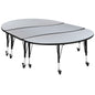 Flash Furniture XU-GRP-A3060CON-60-GY-T-P-CAS-GG 3PC Mobile 86" Oval Wave Flexible Grey Kids Adjustable Activity Table Set (Grey Top/Black Frame) - Main view