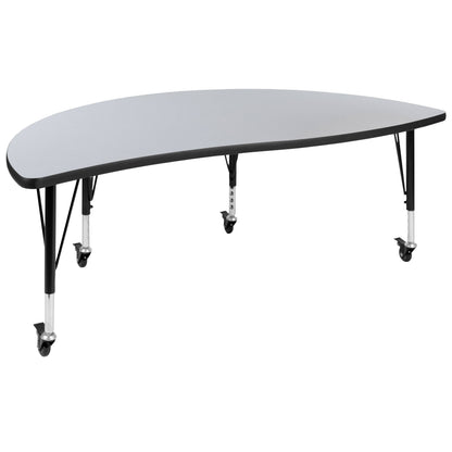 Flash Furniture XU-GRP-A3060CON-60-GY-T-P-CAS-GG 3PC Mobile 86" Oval Wave Flexible Grey Kids Adjustable Activity Table Set (Grey Top/Black Frame) - View 8
