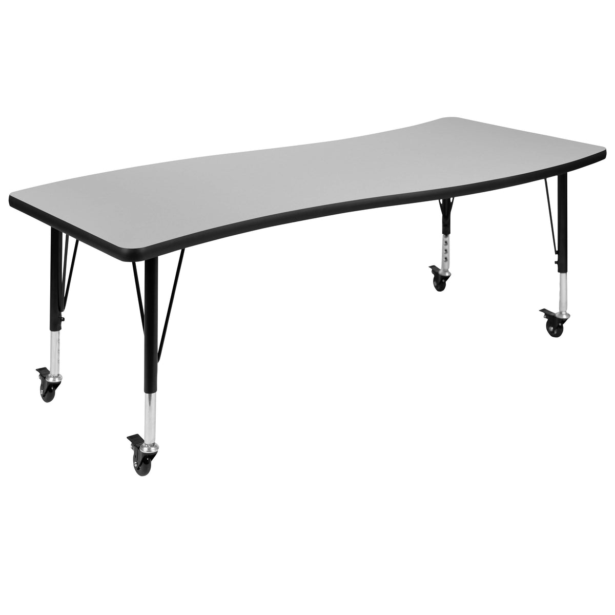 Flash Furniture XU-GRP-A3060CON-60-GY-T-P-CAS-GG 3PC Mobile 86" Oval Wave Flexible Grey Kids Adjustable Activity Table Set (Grey Top/Black Frame) - View 9