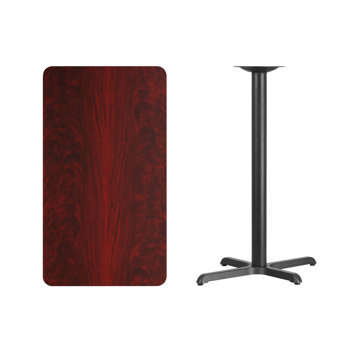 Flash Furniture XU-MAHTB-2442-T2230B-GG 24" x 42" Laminate Table Top with 23.5" x 29.5" Bar Height Table Base (Mahogany) - View 2