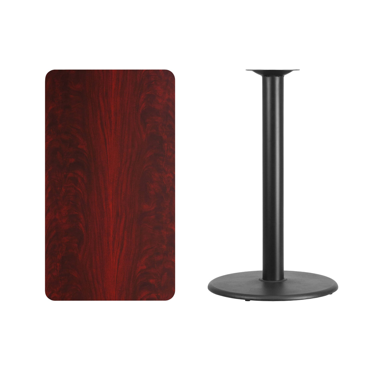 Flash Furniture XU-MAHTB-2442-TR24B-GG 24" x 42" Mahogany Laminate Table Top with 24" Round Bar Height Table Base - View 2