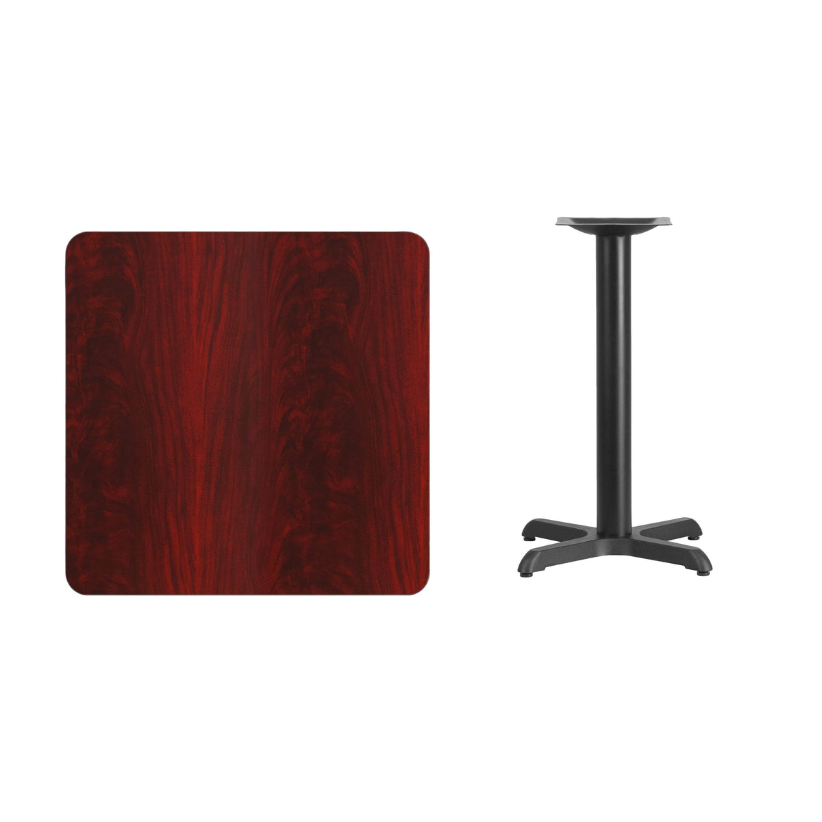 Flash Furniture XU-MAHTB-3030-T2222-GG 30" Square Mahogany Laminate Table Top with 22" x 22" Table Height Base - View 2