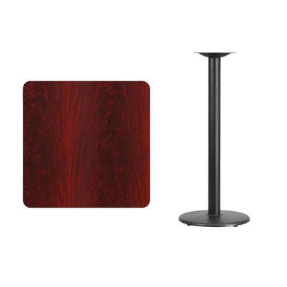 Flash Furniture XU-MAHTB-3030-TR18B-GG 30" Square Mahogany Laminate Table Top with 18" Round Bar Height Table Base - View 2