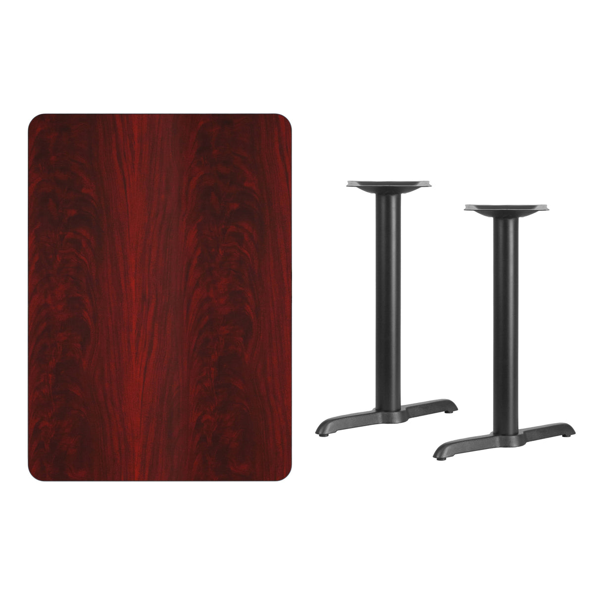 Flash Furniture XU-MAHTB-3042-T0522-GG 30" x 42" Mahogany Laminate Table Top with 5" x 22" Table Height Bases - View 2