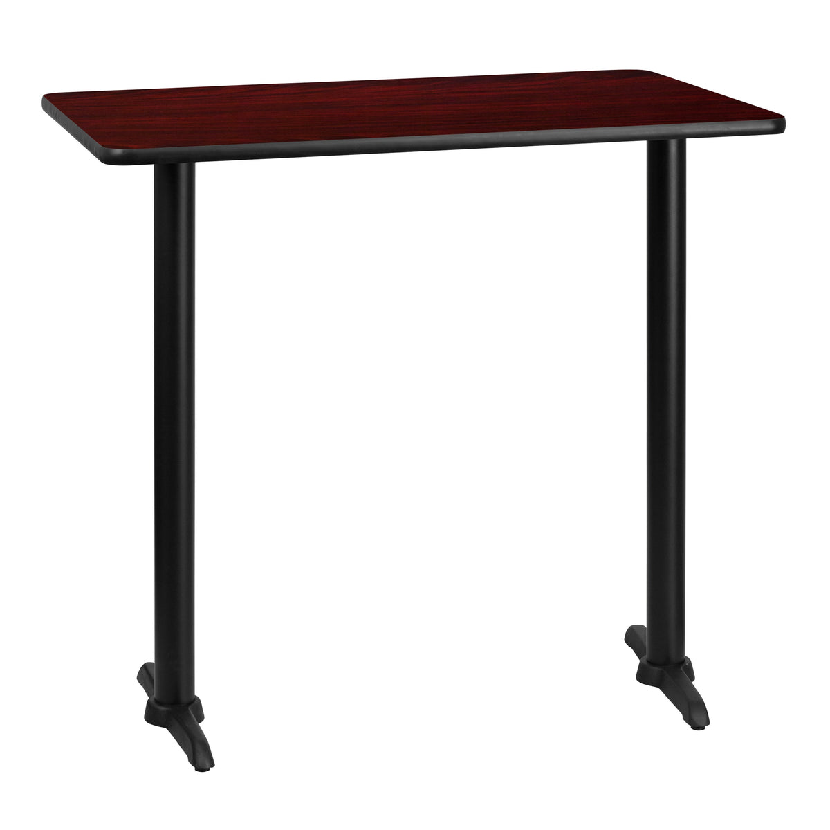 Flash Furniture XU-MAHTB-3042-T0522B-GG 30" x 42" Mahogany Laminate Table Top with 5" x 22" Bar Height Table Bases - Main view