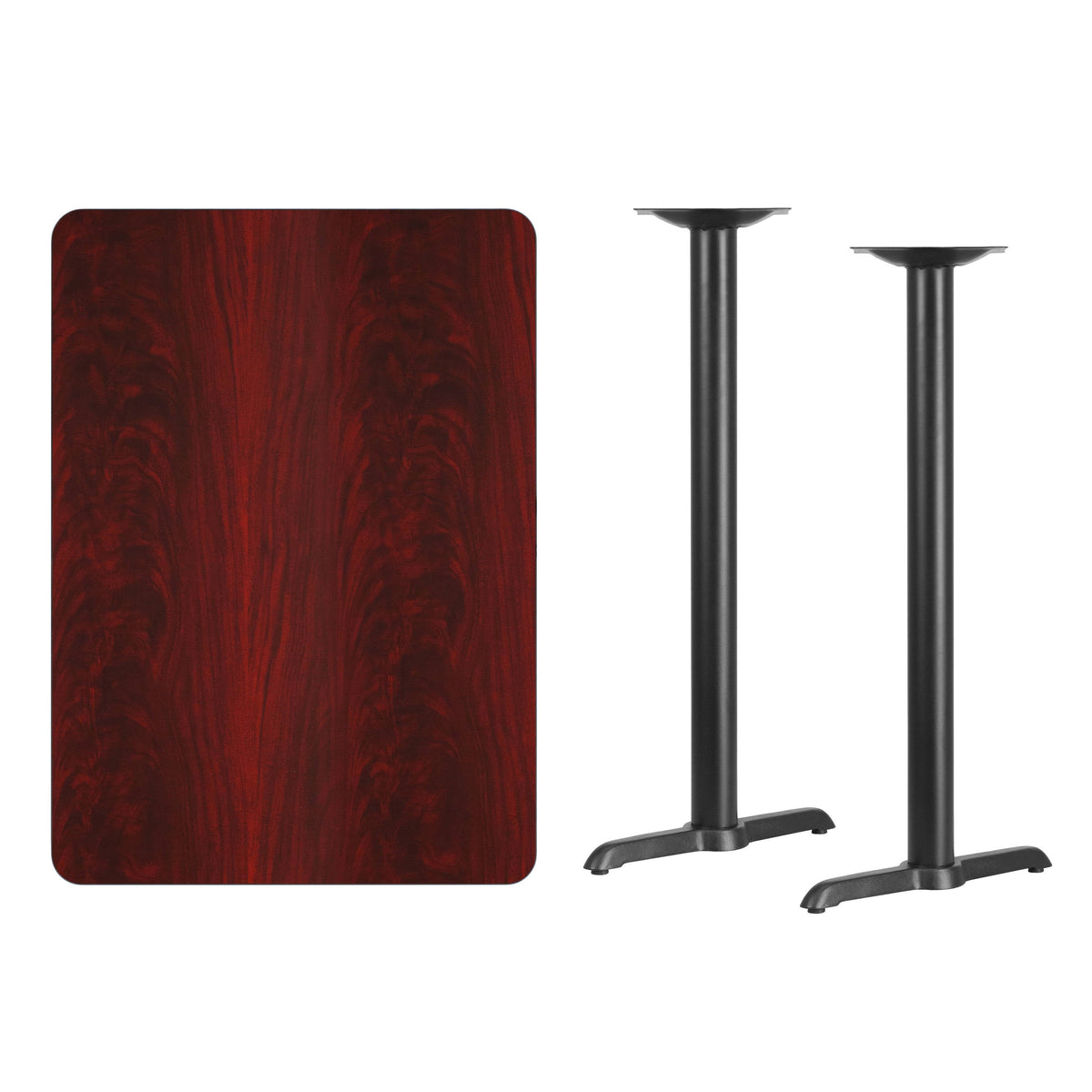 Flash Furniture XU-MAHTB-3042-T0522B-GG 30" x 42" Mahogany Laminate Table Top with 5" x 22" Bar Height Table Bases - View 2
