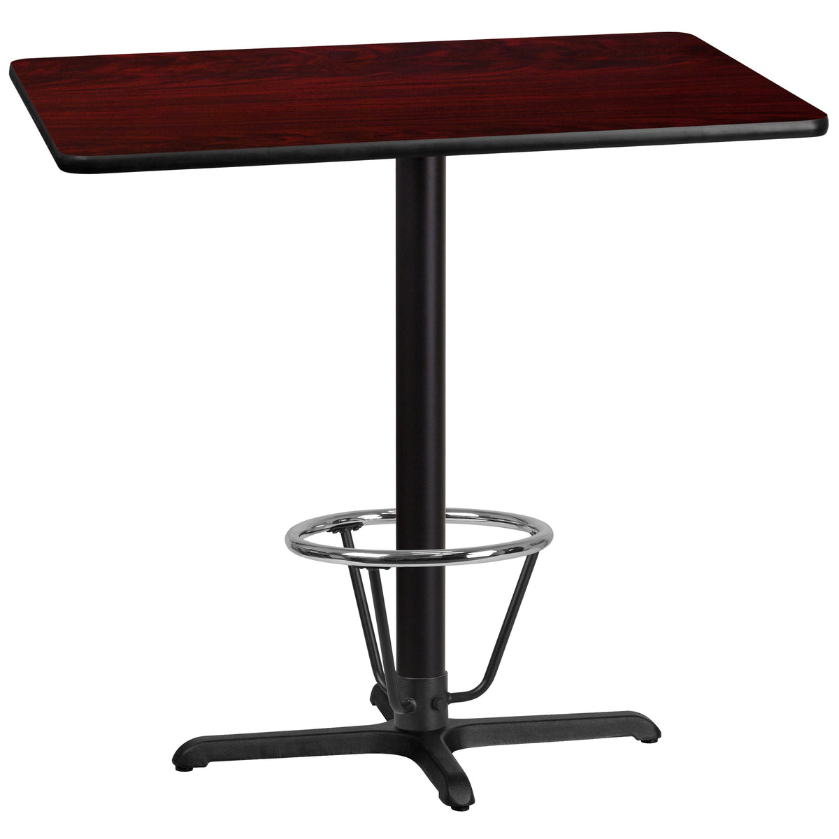 Flash Furniture XU-MAHTB-3042-T2230B-3CFR-GG 30" x 42" Laminate Table Top & 23.5" x 29.5" Bar Height Base with Foot Ring (Mahogany) - Main view