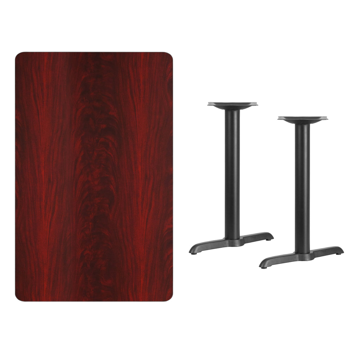 Flash Furniture XU-MAHTB-3048-T0522-GG 30" x 48" Mahogany Laminate Table Top with 5" x 22" Table Height Bases - View 2