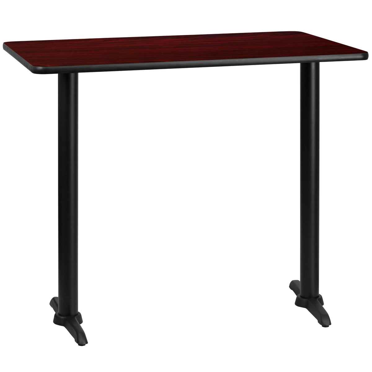 Flash Furniture XU-MAHTB-3048-T0522B-GG 30" x 48" Mahogany Laminate Table Top with 5" x 22" Bar Height Table Bases - Main view