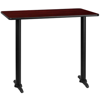 Flash Furniture XU-MAHTB-3048-T0522B-GG 30" x 48" Mahogany Laminate Table Top with 5" x 22" Bar Height Table Bases - Main view