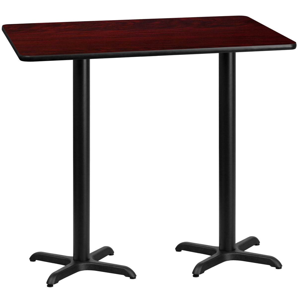 Flash Furniture XU-MAHTB-3060-T2222B-GG 30" x 60" Mahogany Laminate Table Top with 22" x 22" Bar Height Table Bases - Main view