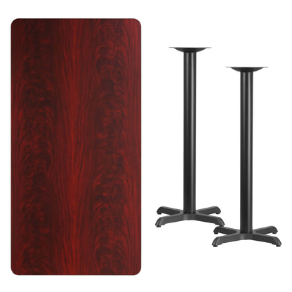 Flash Furniture XU-MAHTB-3060-T2222B-GG 30" x 60" Mahogany Laminate Table Top with 22" x 22" Bar Height Table Bases - View 2