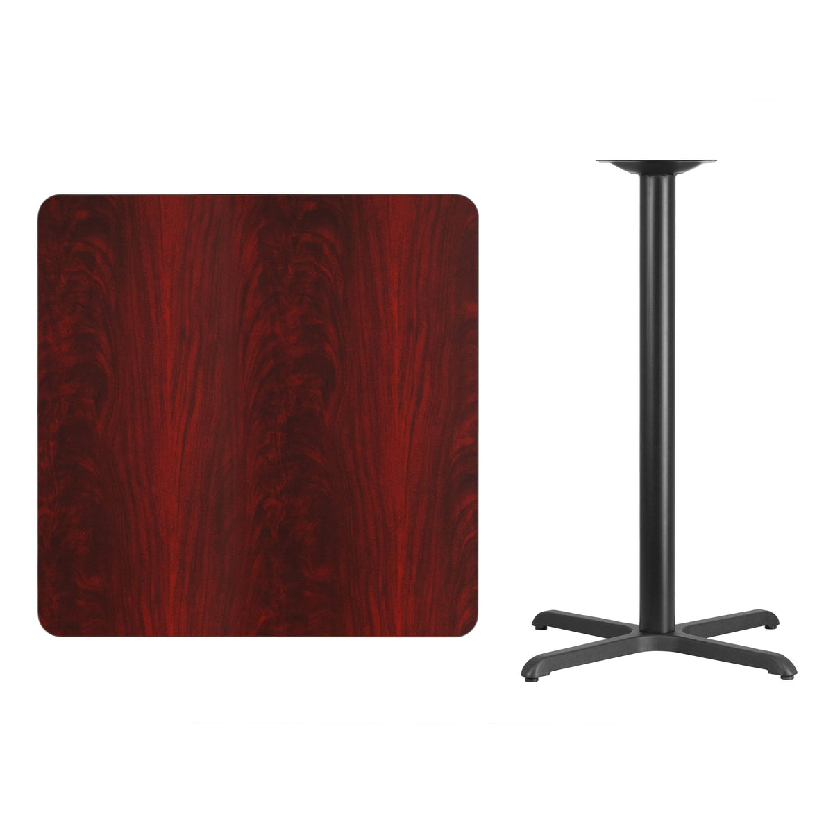 Flash Furniture XU-MAHTB-3636-T3030B-GG 36" Square Mahogany Laminate Table Top with 30" x 30" Bar Height Table Base - View 2