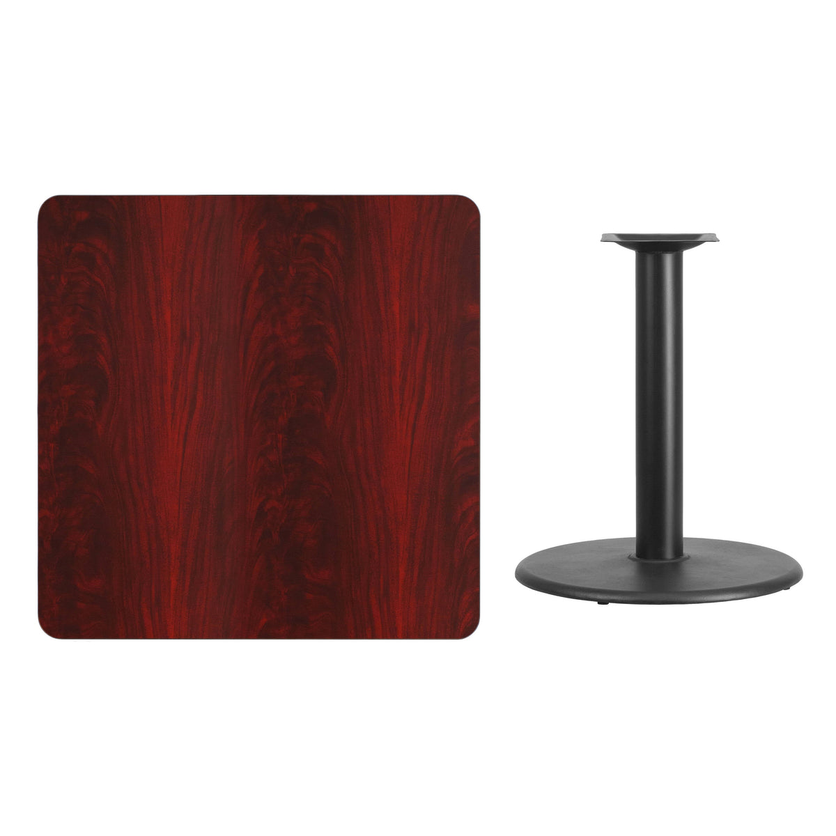 Flash Furniture XU-MAHTB-3636-TR24-GG 36" Square Mahogany Laminate Table Top with 24" Round Table Height Base - View 2