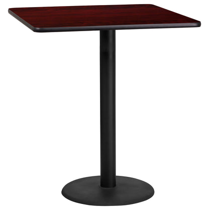 Flash Furniture XU-MAHTB-3636-TR24B-GG 36" Square Mahogany Laminate Table Top with 24" Round Bar Height Table Base - Main view