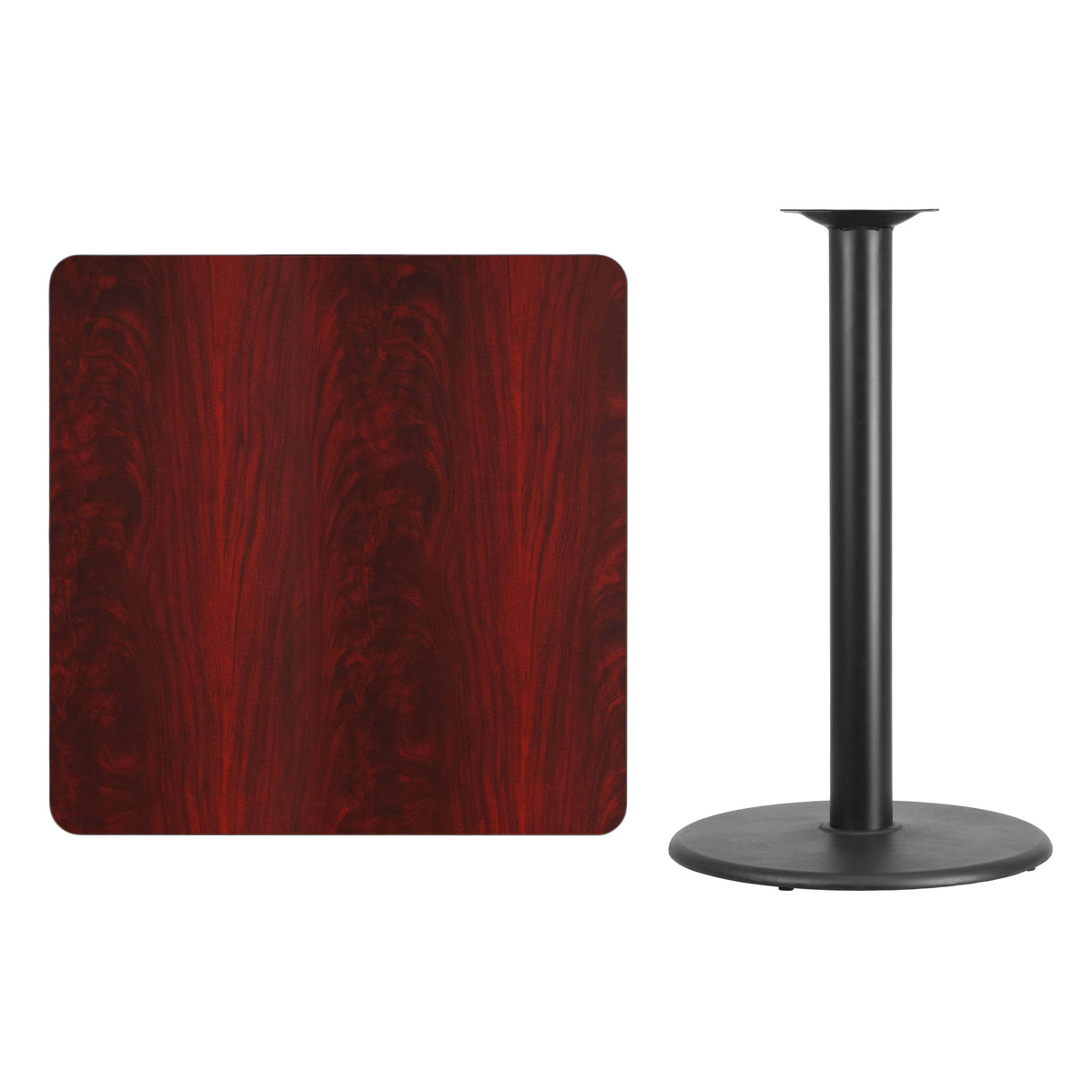 Flash Furniture XU-MAHTB-3636-TR24B-GG 36" Square Mahogany Laminate Table Top with 24" Round Bar Height Table Base - View 2