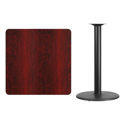 Flash Furniture XU-MAHTB-3636-TR24B-GG 36" Square Mahogany Laminate Table Top with 24" Round Bar Height Table Base - View 2