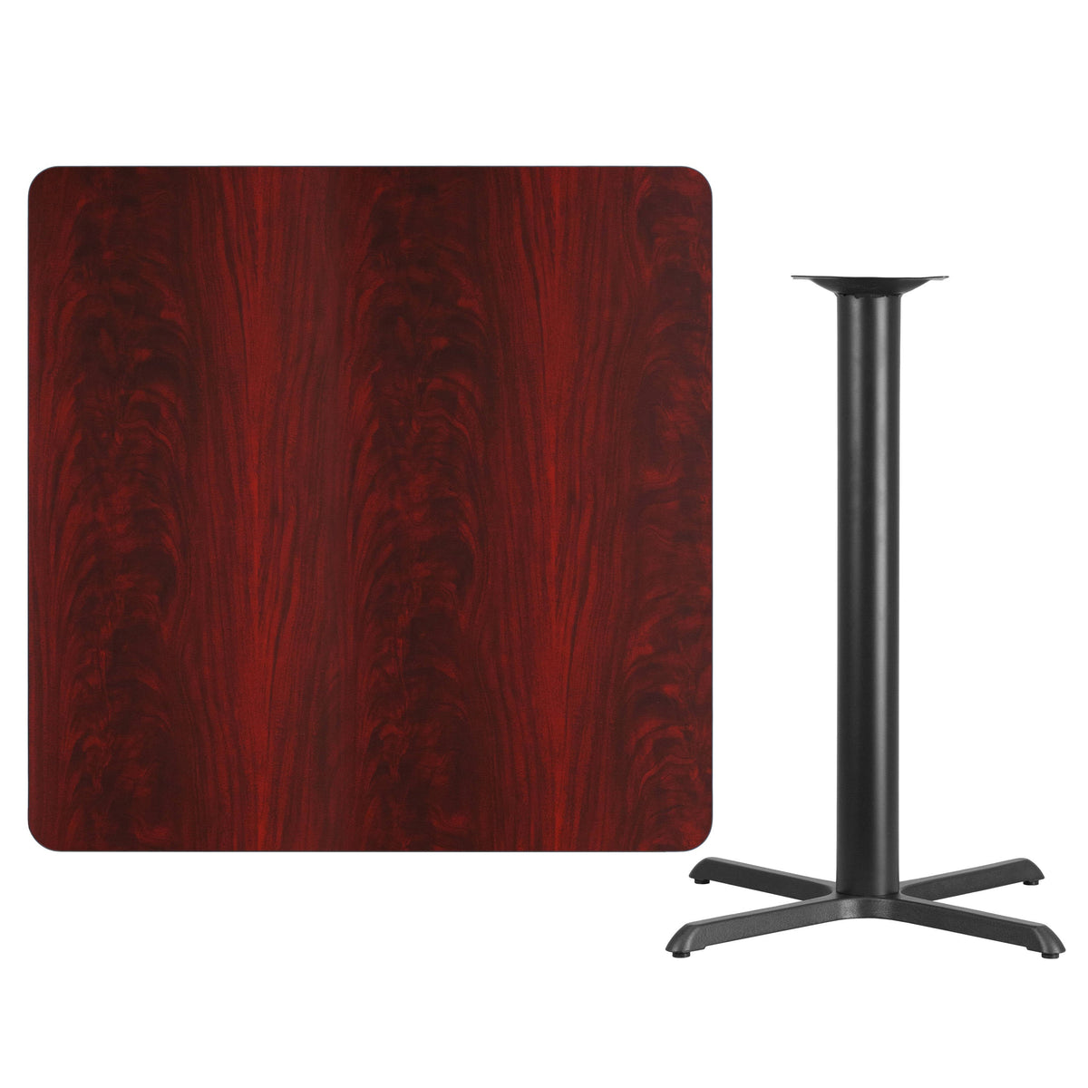 Flash Furniture XU-MAHTB-4242-T3333B-GG 42" Square Mahogany Laminate Table Top with 33" x 33" Bar Height Table Base - View 2