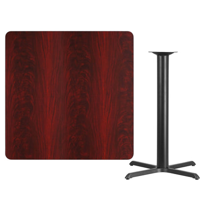 Flash Furniture XU-MAHTB-4242-T3333B-GG 42" Square Mahogany Laminate Table Top with 33" x 33" Bar Height Table Base - View 2