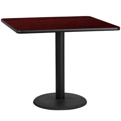 Flash Furniture XU-MAHTB-4242-TR24-GG 42" Square Mahogany Laminate Table Top with 24" Round Table Height Base - Main view