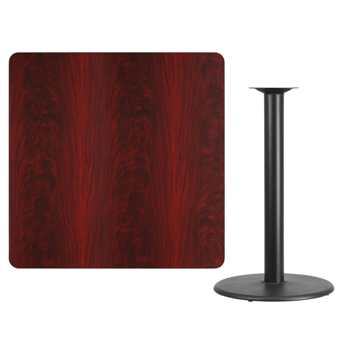 Flash Furniture XU-MAHTB-4242-TR24B-GG 42" Square Mahogany Laminate Table Top with 24" Round Bar Height Table Base - View 2