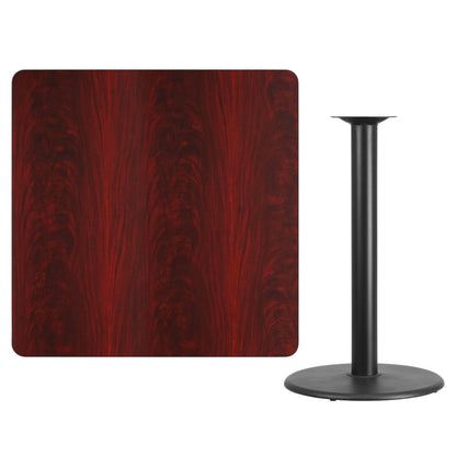 Flash Furniture XU-MAHTB-4242-TR24B-GG 42" Square Mahogany Laminate Table Top with 24" Round Bar Height Table Base - View 2