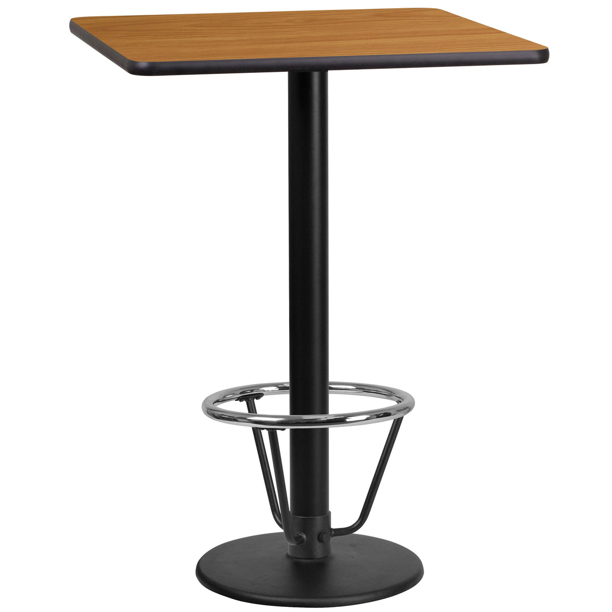 Flash Furniture XU-NATTB-2424-TR18B-3CFR-GG 24" SQ Natural Laminate Table Top & 18" Round Bar Height Table Base w/ Foot Ring - Main view