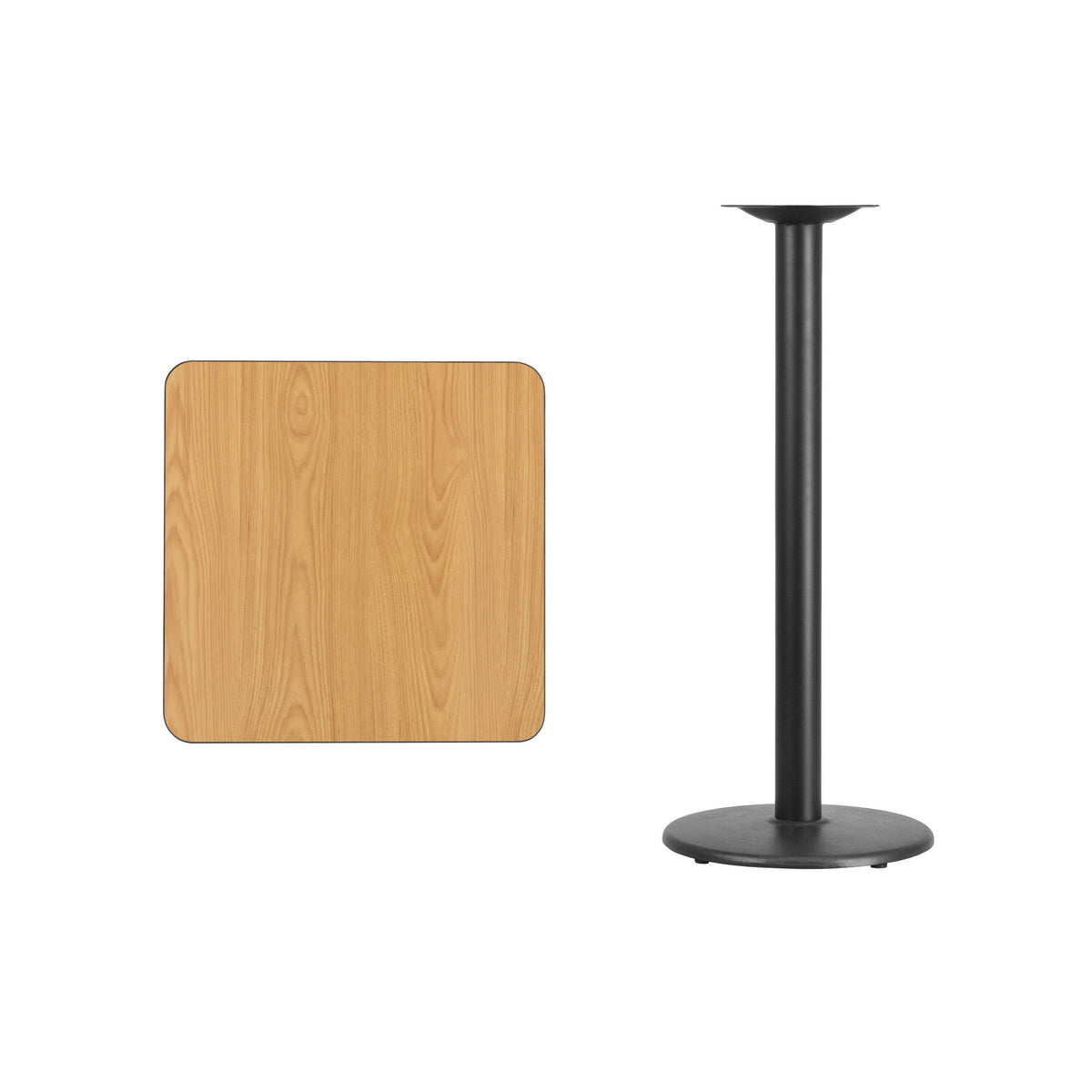 Flash Furniture XU-NATTB-2424-TR18B-GG 24" Square Natural Laminate Table Top with 18" Round Bar Height Table Base - View 2